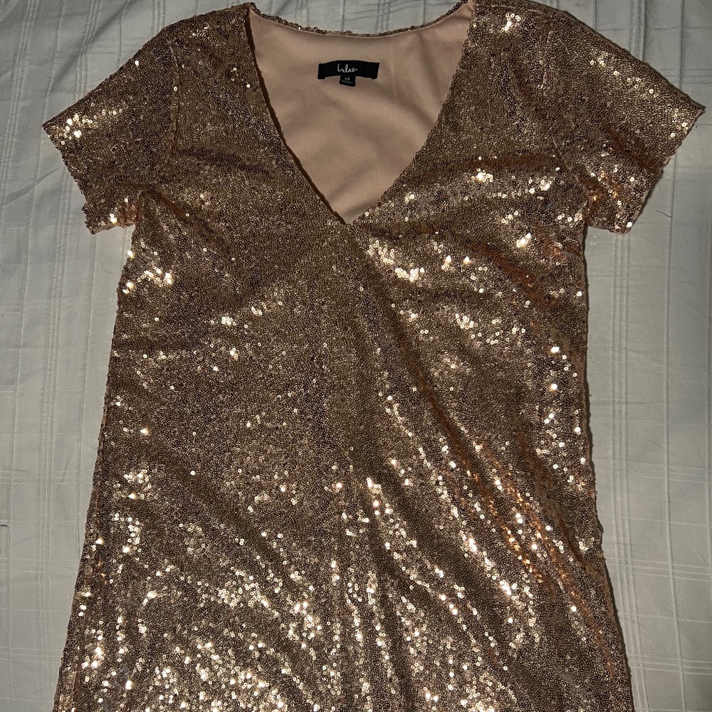 Lulus Light Up the Night Champagne Sequin Dress